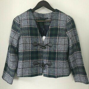 English Factory Tweed Plaid Jacket with Toggle